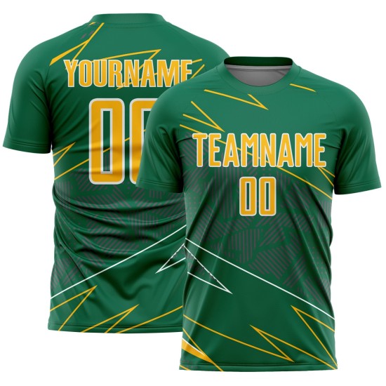 Soccer Sports Green Lines Custom Uniform Kelly Gold-White Sublimation Jersey Soccer Sports Green Lines Custom Uniform Kelly Gold-White Sublimation Jersey
